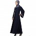Front open abaya with side embroidery work- Navy Blue